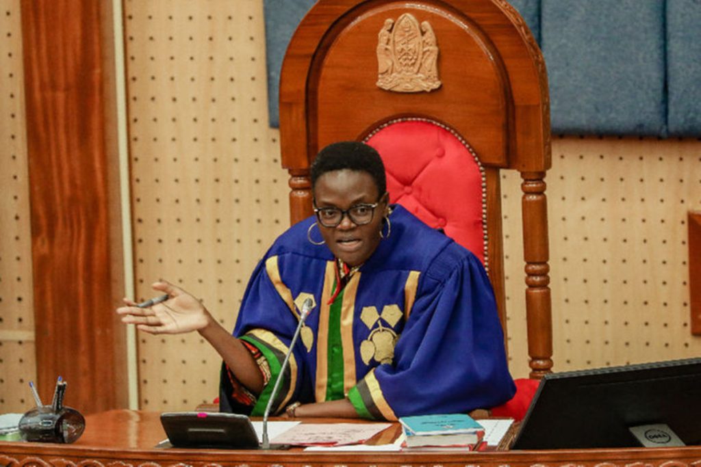 Tulia Ackson speaking at the Tanzanian Parliament